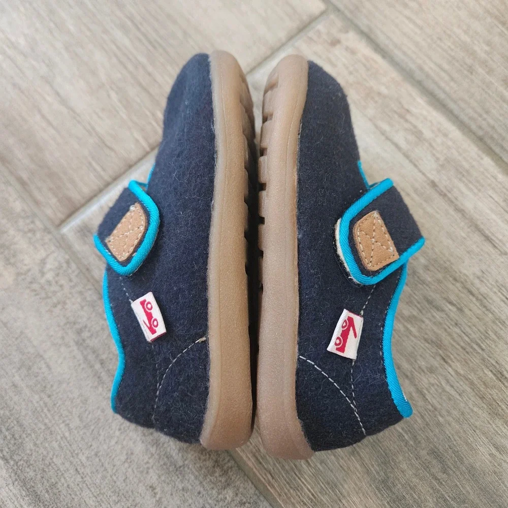 See Kai Run Cruz II Slipper Kid 7 Navy Blue Wool Felt Faux Fur Indoor House